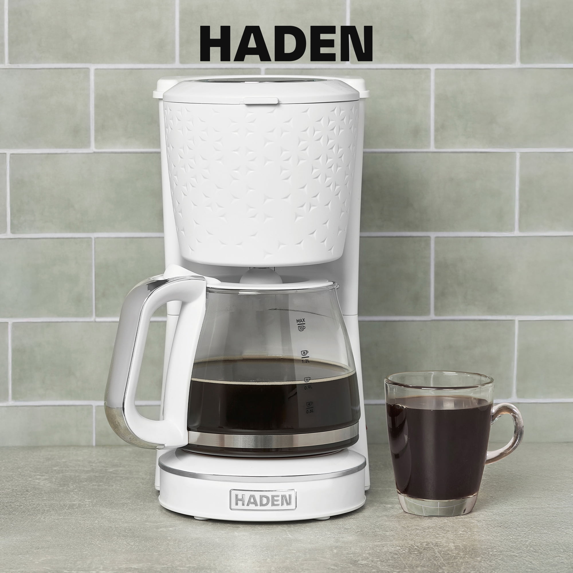 Haden Starbeck Coffee Machine, 10 Cup Auto Coffee Maker, White & Chrome