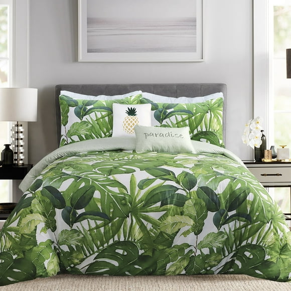 EnvioHome Twin Size 5 Piece Microfiber Comforter Set for All-Season Comfort | Down Alternative Hotel Bedding Sets, Ultra-Soft Twin Comforter Set with Matching Pillow Shams & Cushion - Rainforest