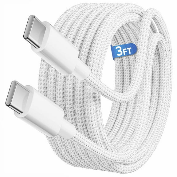 Afflux 60W USB-C Fast Charger Cable Data Sync Charging Woven Braided Type C Cord Compatible with iPhone 17 / 16 / 15 Pro Max Plus Air, iPad, AirPods, Samsung Galaxy S25 S24 S23 Ultra, 3ft, White