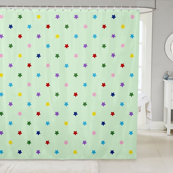 Manfei Minimalist Stars Print Shower Curtain 72Wx72L,Sprinkle Print Bathroom Curtain,Green