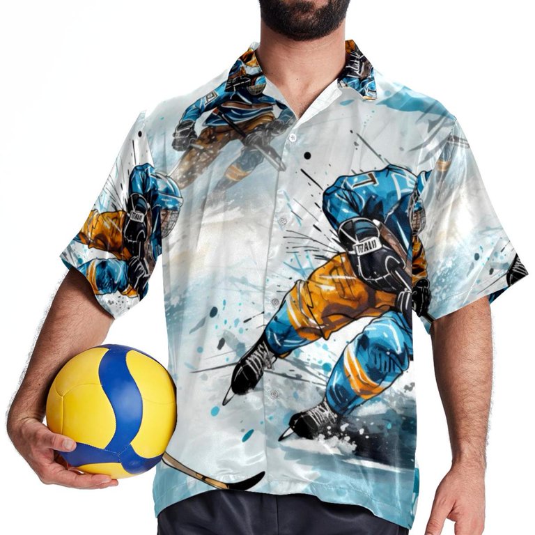 hockey dress shirts Ice Hockey Men's Short Sleeve Button Down Hawaiian Beach Printed Casual  Shirts