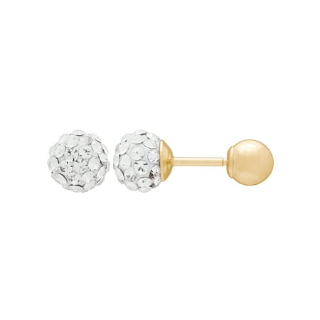 10k Gold Ball Earrings - Kids' 10K Yellow Gold 4.8mm White Crystal Ball/4mm Ball Stud Earrings