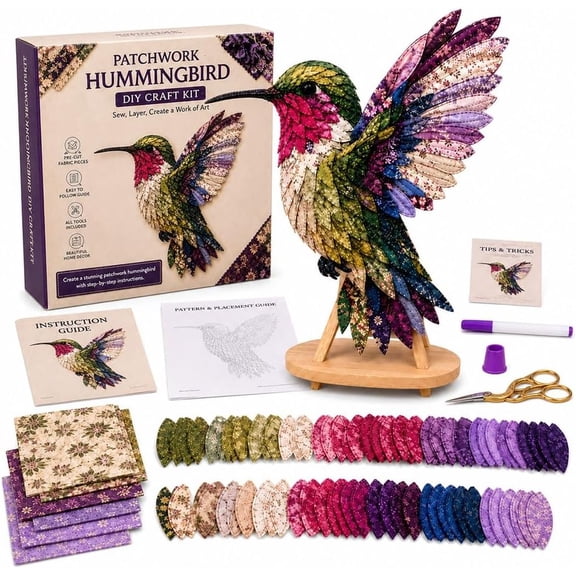 3D Patchwork Bird DIY Craft Kit, Quilt Kits with Fabric and Pattern | Boho Home Decor, Whimsical Woodland Ornament, Handmade Sewing Project, Creative Beginner Gift, Tabletop Decor