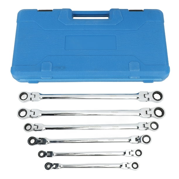 Juego de 6 llaves de trinquete de cabeza flexible, métricas 8-Llave de trinquete de doble extremo extra larga de acero CRV de 19 mm para reparación