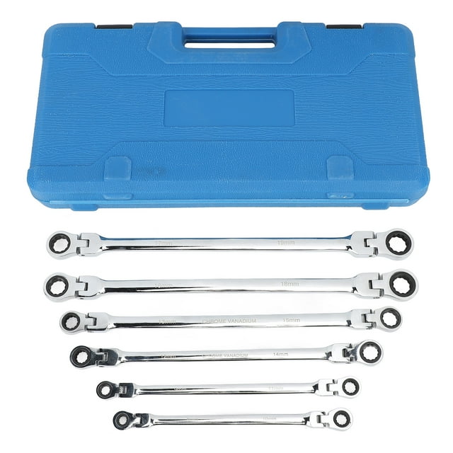 Juego de 6 llaves de trinquete de cabeza flexible, métricas 8-Llave de trinquete de doble extremo extra larga de acero CRV de 19 mm para reparación