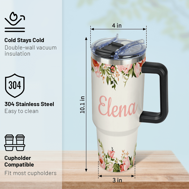 40 Oz Insulated Coffee Cup with Handle and Straw,Stainless Steel Reusable  Thermal Travel Coffee Mug,Customized Water Bottle with Name - Walmart.com