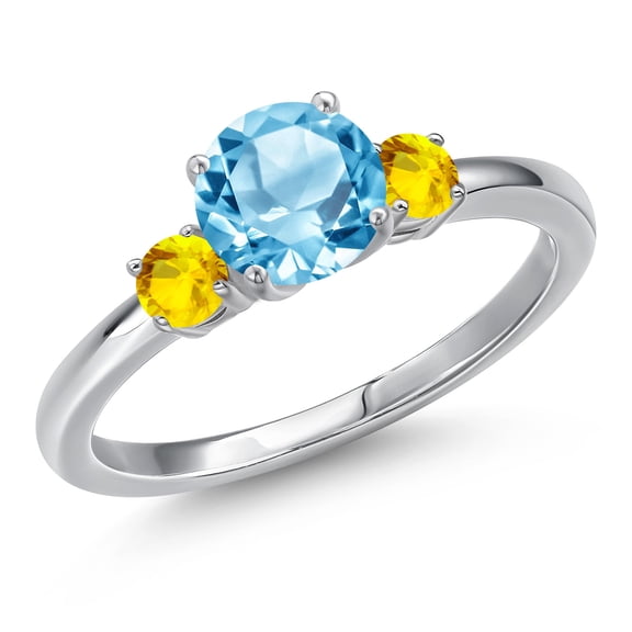 Gem Stone King 14K White Gold Swiss Blue Topaz and Yellow Sapphire Engagement Ring for Women | 1.47 Cttw | Round 6.5MM | Gemstone November Birthstone | Size 6