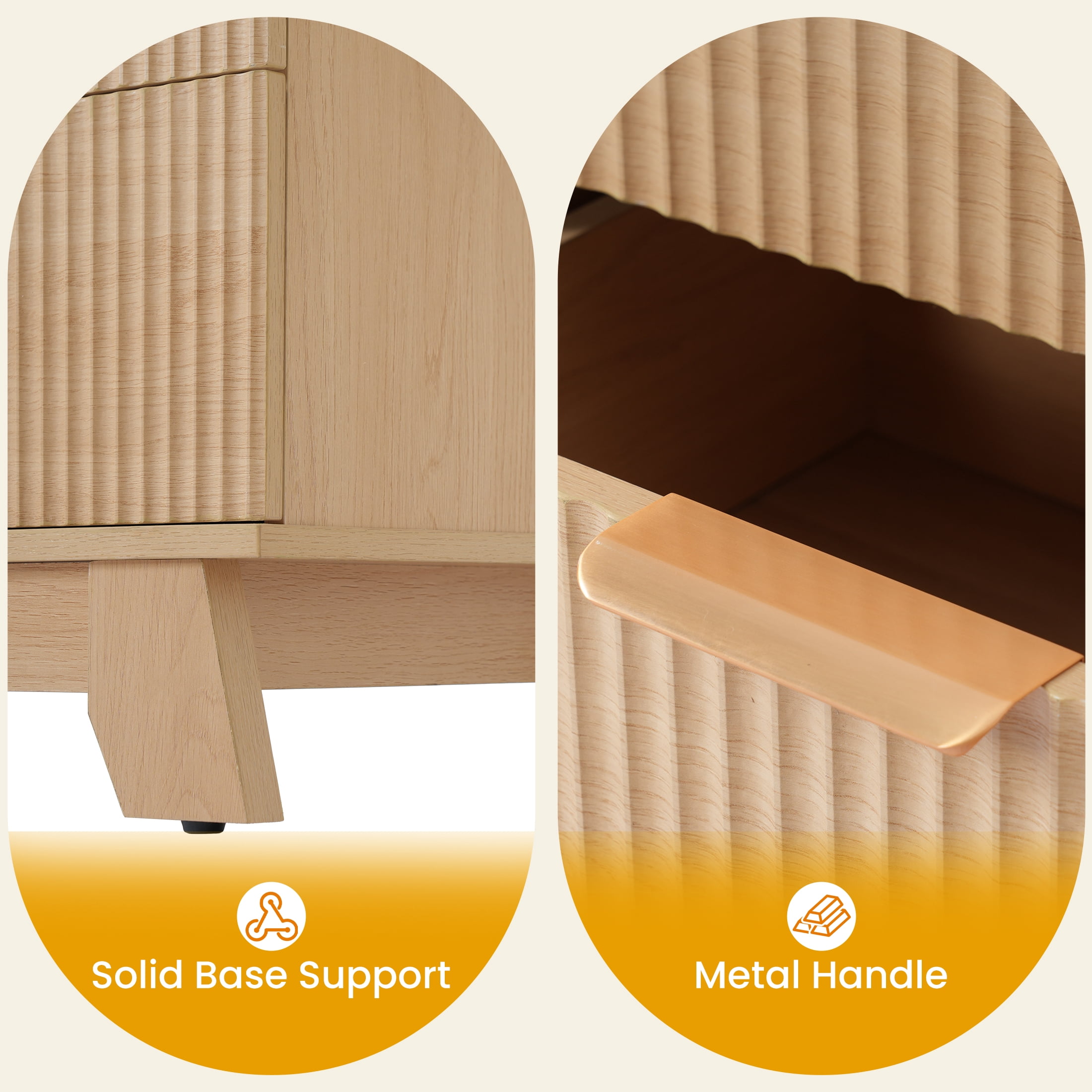 Gianna Fluted Dresser, 9 Drawer Dresser, Modern Wooden Chest of Drawers with Heightened Legs for Bedroom, Natural Wood