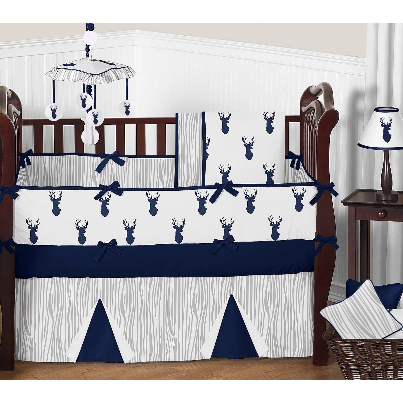 Sweet Jojo Designs Navy Blue White And Gray Woodland Deer Print 9
