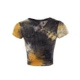 thumbnail image 3 of A2Y Women's Basic Solid Printed Scoop Neck Cap Sleeve Fitted Crop Rayon Top Tee Shirt Tie-dye Yellow XL, 3 of 3