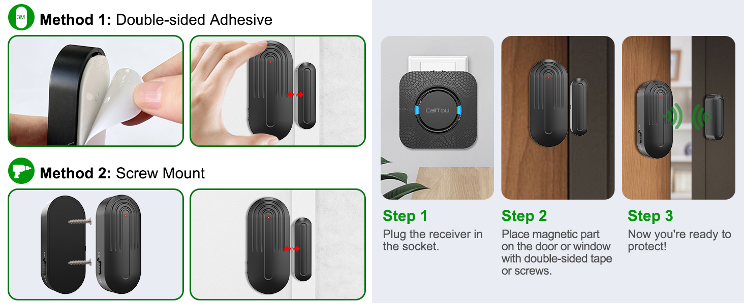 CallTou Wireless Door Sensor Alarm Wander Alert for Dementia Elderly Patient Alzheimer Door Open Chime Monitoring for Caregiver Home Care