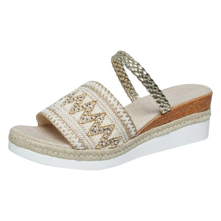 

Chailin Womens Summer Casual Colour Blocking Bohemian Style Weaving Thick Bottom Slope Heel Large Size Sandals Slippers