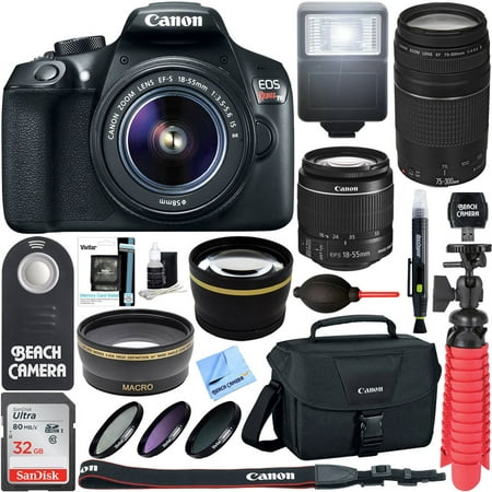 Canon EOS Rebel T6/2000D DSLR Camera with 18-55mm Lens and 75-300mm Lenses| 64GB MC| DSLR Bag |Flash | Tripod & More