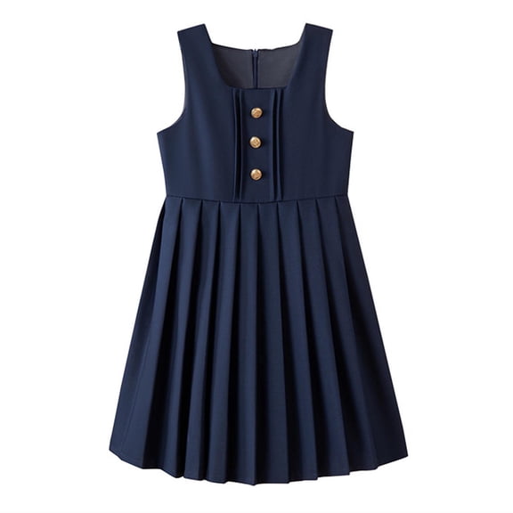Odeerbi Toddler Girls School Uniform Tank Dress Solid Color Sleeveless A-Line Pleated Dress