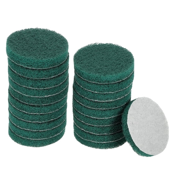 Uxcell 20pcs Scrubber Scouring Pads 180 Grits 4" Drill Power Brush Hoop and Loop Surface Conditioning Disc, Green