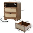 thumbnail image 4 of YOCWO Farmhouse Nightstand Set of 2 with Charging Station and Drawers for Bedroom, Linen Bedside Table with Drawers, Walnut, 4 of 6