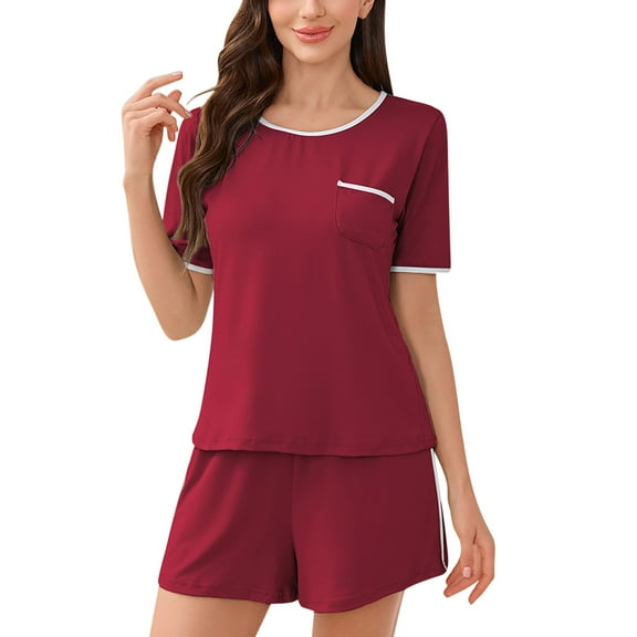 Chbgutlmr Pajamas for Women Set Crewneck Short Sleeve T Shirts and Shorts Sleepwear Sets Loose Casual Homewear Pjs with Pockets