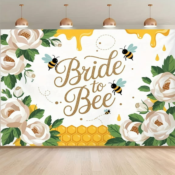 Bride to Bee Wedding Backdrop Gold Bee Honeycomb Bridal Shower Photography Background White Rose Floral Wedding Bride to Be Engagement Party Decorations Banner Supplies Photo Booth Props