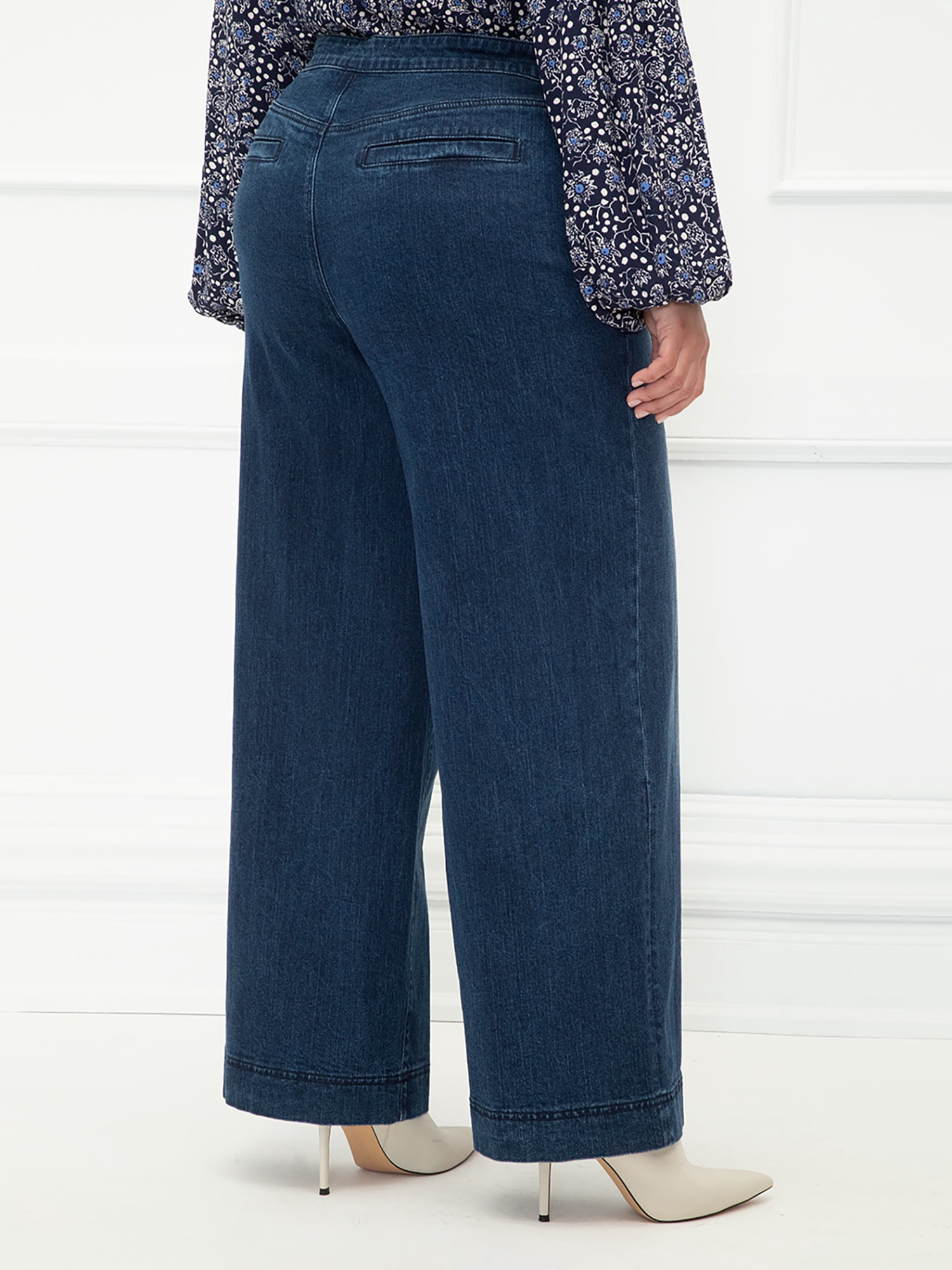 ELOQUII Elements Women's Plus Size Wide Leg Jeans with Waist Ties