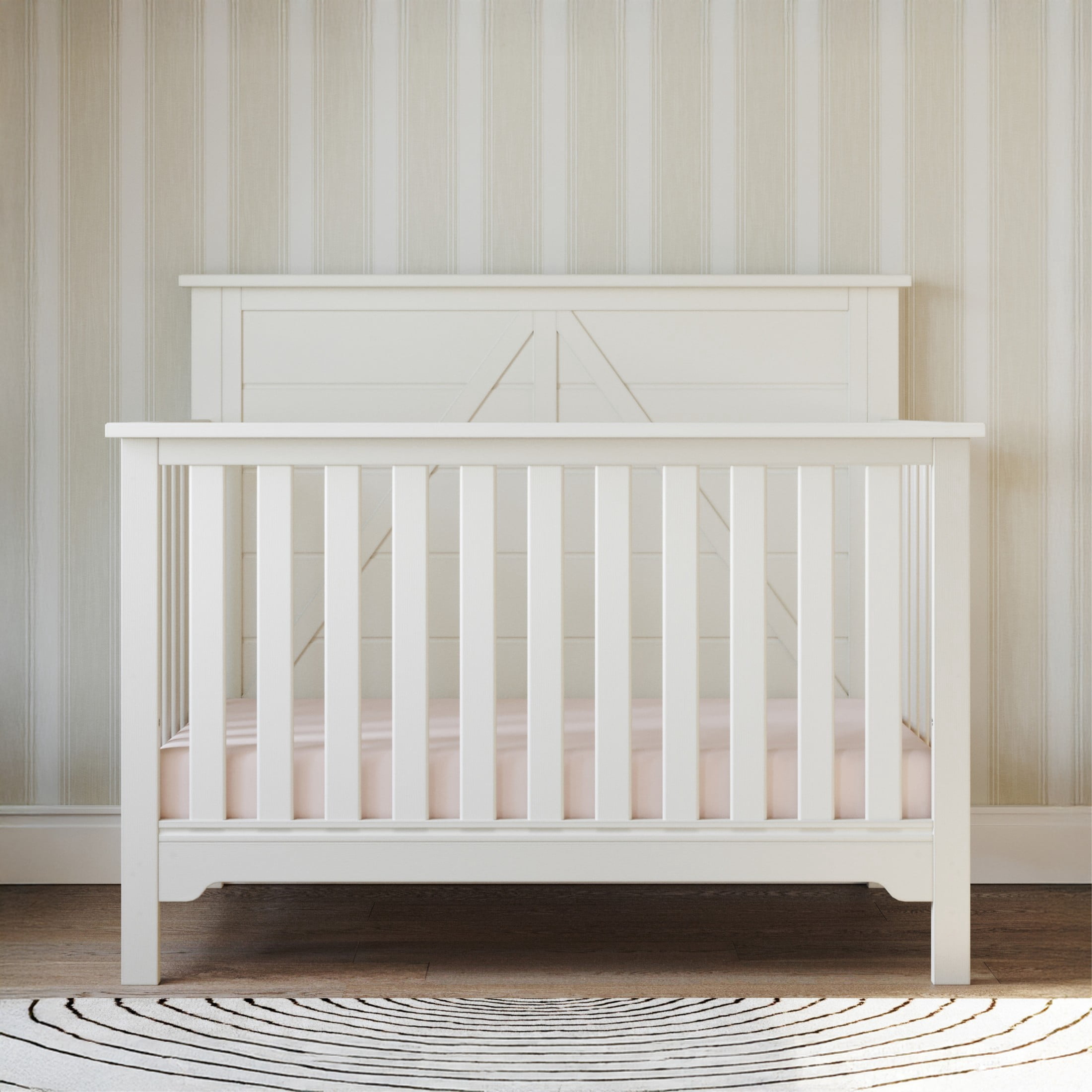 Child Craft Woodland 4-in-1 Convertible Crib, Shiplap Panel Design, 3 Mattress Heights, Brushed Cotton