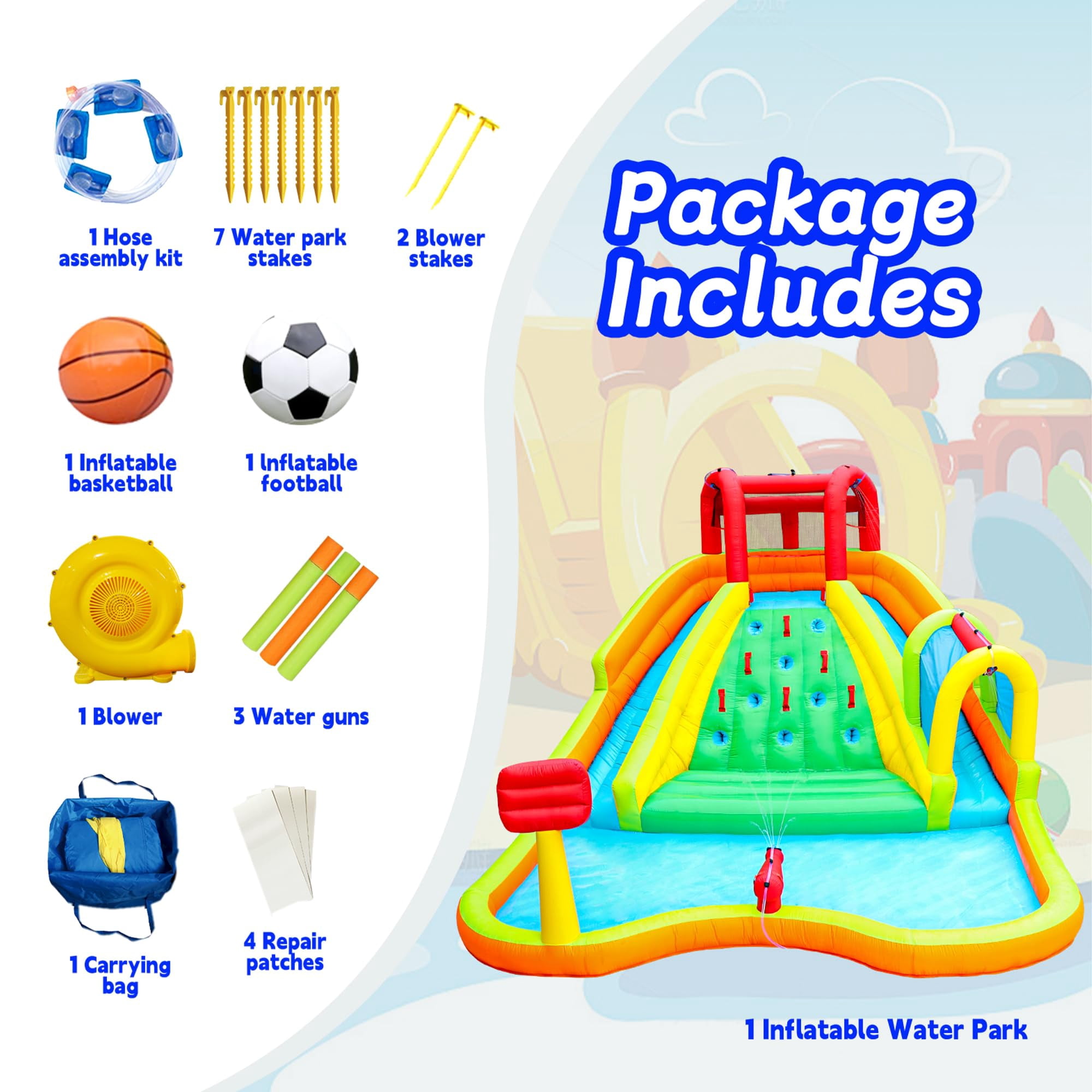 Inflatable Double Water Slide Park House with Sprays and Air Blower