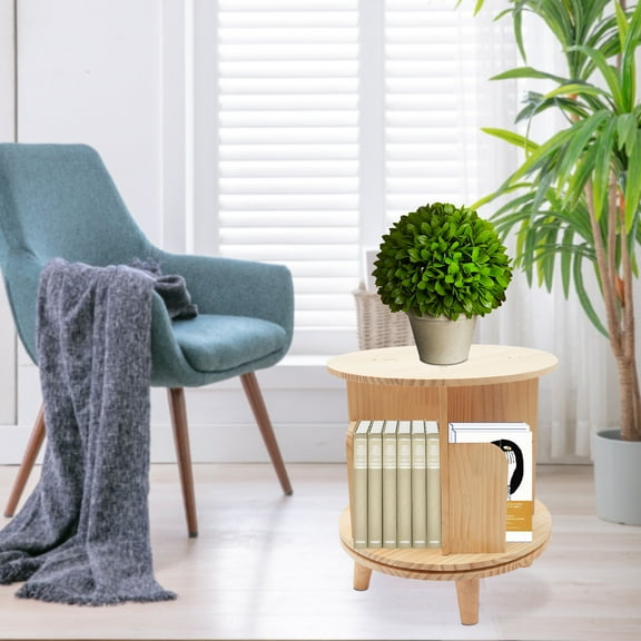 Dwellnix Wooden 360 Rotating Bookshelf Plants Pot Display Storage Rack Book Stand Holder