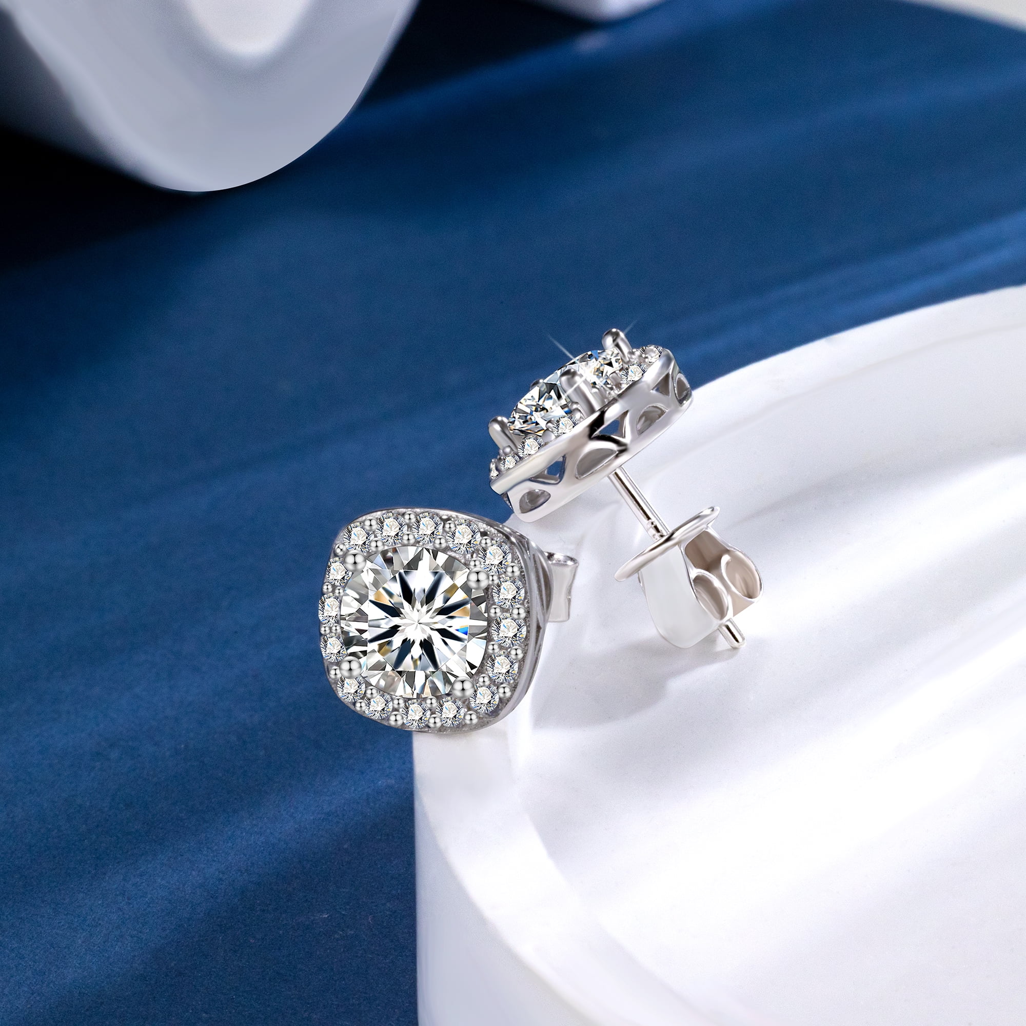 LANCHARMED Moissanite Earrings Stud for Women, 925 Sterling Silver White Gold Plated 1-2 Carat Lab Created Diamond Earring Jewelry Gifts for Women