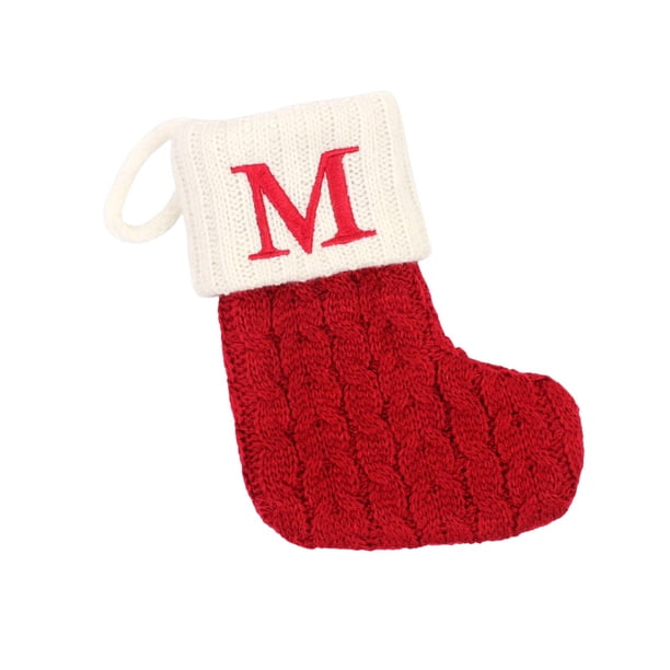 Medias navideñas tejidas Bolsa de regalo de dulces florales Calcetines de punto con alfabeto navideño M