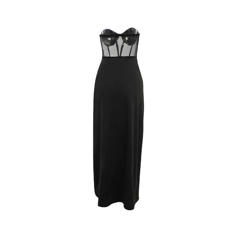 Women Tube Top Dress Sexy Bodysuit Dress High Waist Slit See Through Black  Cocktail Party Gown Long Dress - Walmart.com
