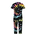 thumbnail image 6 of HUJlwoi Short Sleeve Pajama Sets for Women Capri Pants 2 Piece Sleepwear Sets Tie Dye V-Neck Ladies Lounge Matching Clothing, 6 of 6
