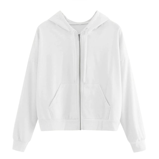 Fridja Womens Casual Solid Long Sleeve Zipper Pocket Shirt Hooded Sweatshirt Tops