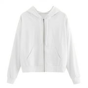 adviicd White Zip Up Hoodie Women's Y2k Vintage Full Zipper Zip Up Hoodie Aesthetic Pullover Sweatshirt E-Girl 90s Streetwear Jacket Fashion