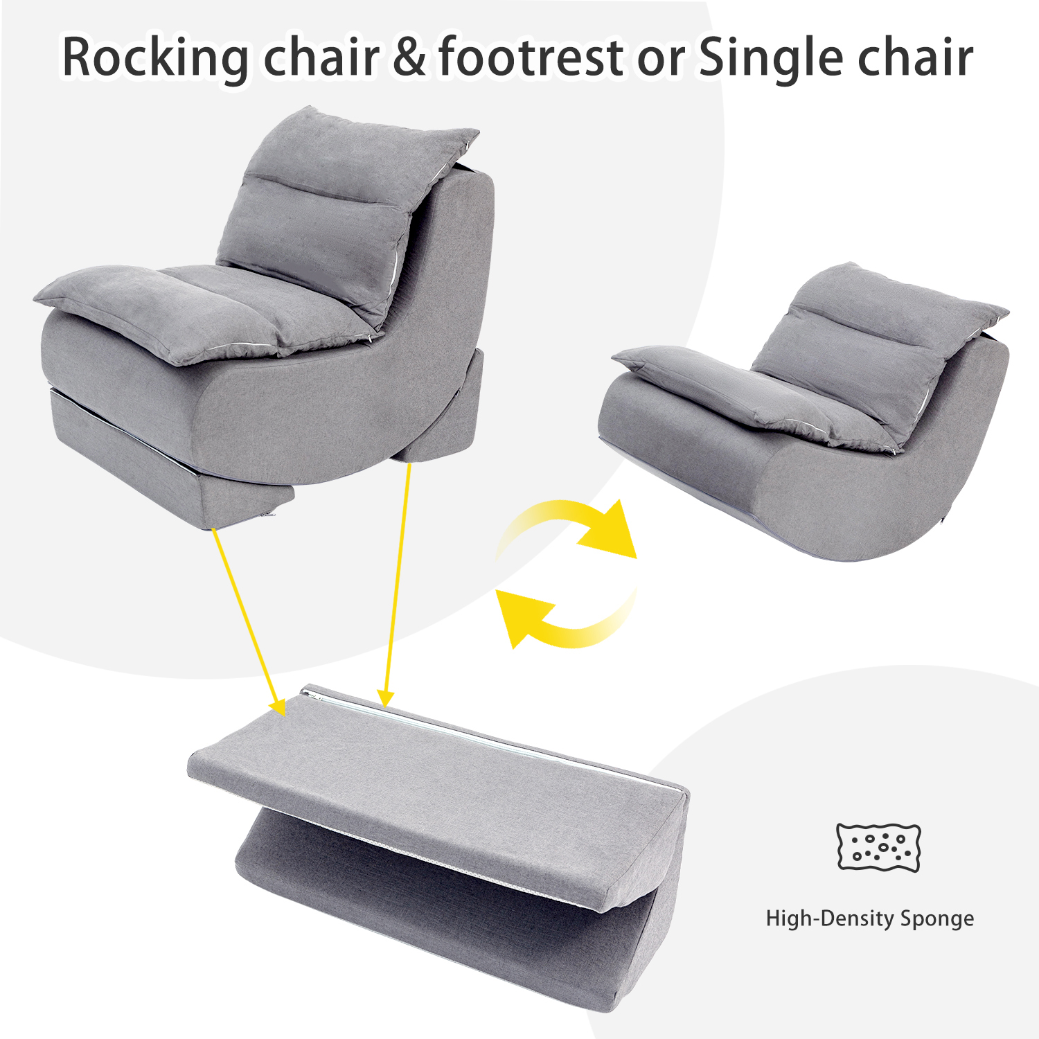 Cynefin Rocking Chair Nursery Glider, Boneless Chair, Convertible Upholstered Memory Foam Compressible Sitting Lounge Chair, Fireside Chair for Reading Relaxing in Livingroom Bedroom