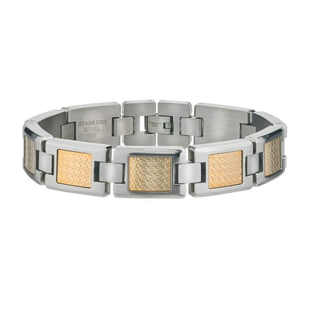 Mens Yellow Gold Accent Stainless Steel Bracelet