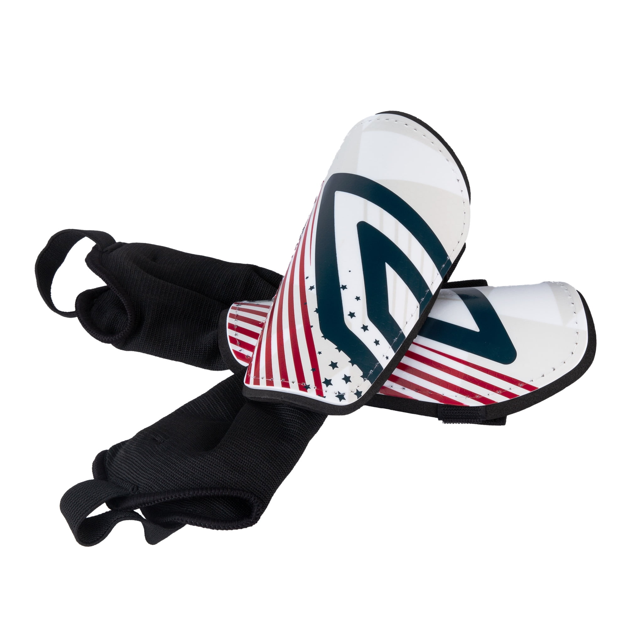 Umbro Americana Youth Small Stirrup Soccer Shin Guards for Kids - Red, White & Blue