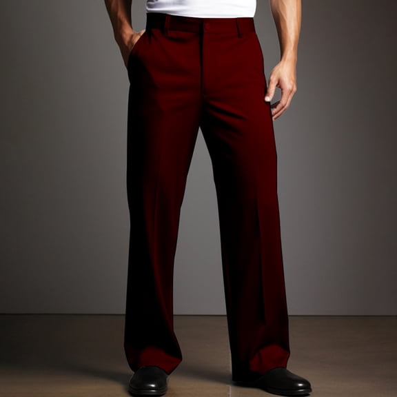 Dwellite Men's Dress Pants Pleated Straight Leg Dress Pants Elastic Waist Business Casual Slacks Wine 2XL