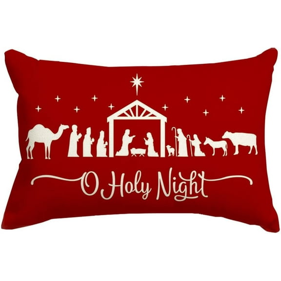 Christmas Pillow Covers 12x20 Inch,Christmas Pillows Decorative Throw Pillow,O Holy Night Pillow Cases,Red Cushion Covers Decor Xmas Holiday Couch Sofa Cross Joy(22)