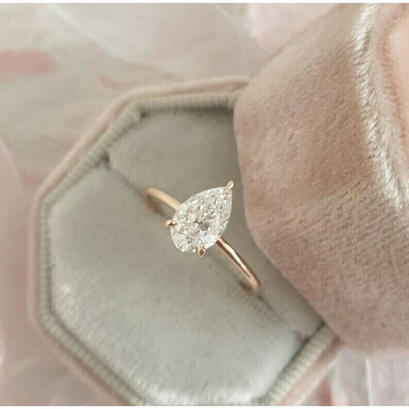 3Ct Pear Cut Real Moissanite 14k Yellow Gold Plated Women's Solitaire Engagement Ring,925 Silver