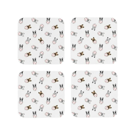 

Matuu Bbaseball Dog for Cup Coasters Set of 4 Leather Coasters Desk Coasters for Office Measures 4” x 4”-Square