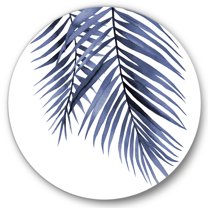 Designart 'Abstract Blue Palm Leaves Tropical Branches' Traditional Circle Metal Wall Art 36x36 - Disc of 36
