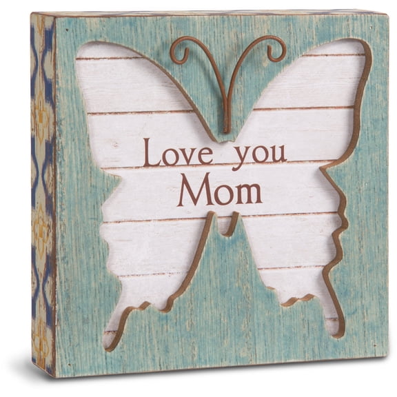 Pavilion Gift Company Love You Mom Butterfly Plaque, 4-1/2", Blue and White