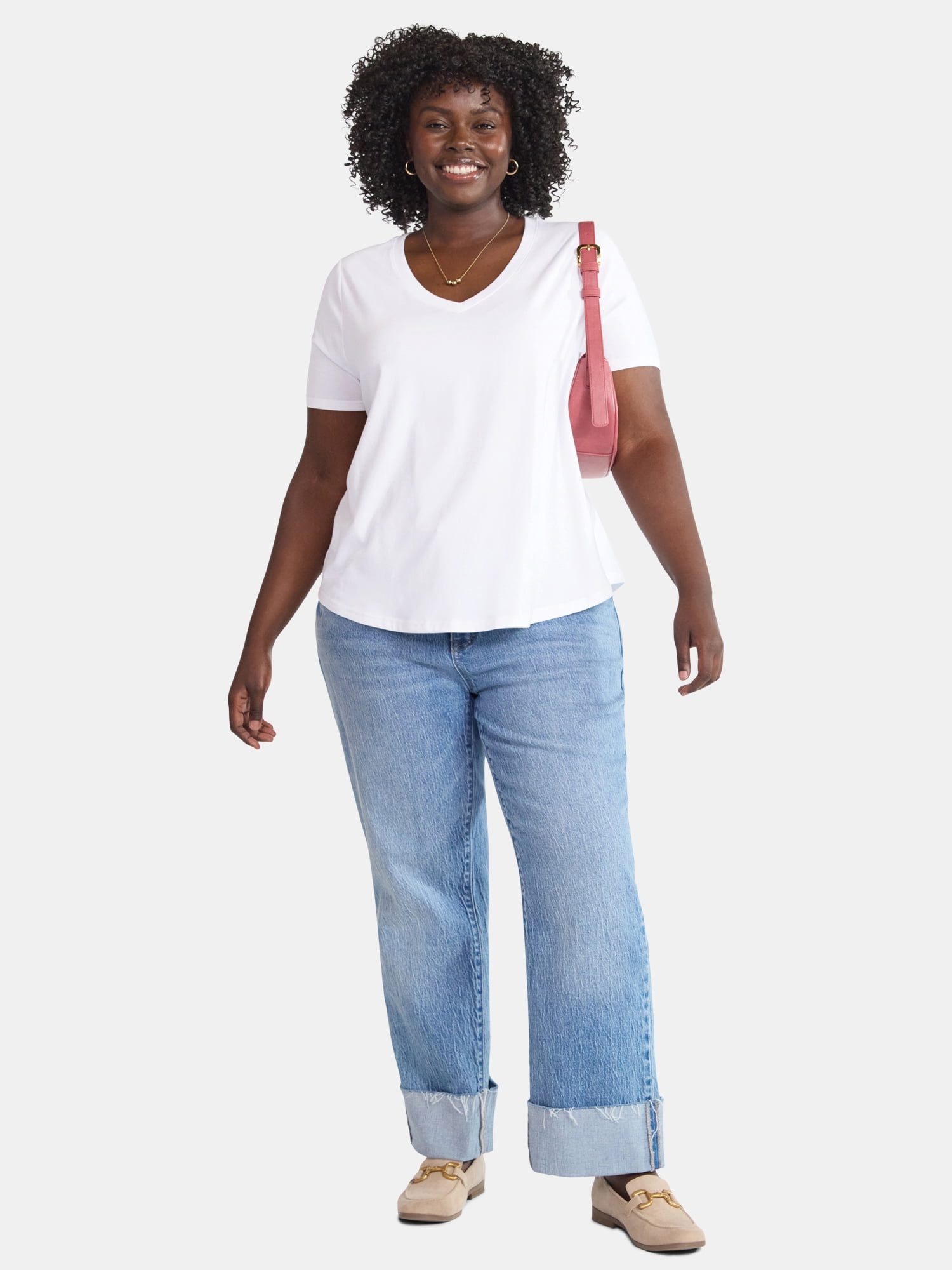 Terra & Sky Women's Plus Size V-Neck Tee with Short Sleeves, Sizes 0X-4X