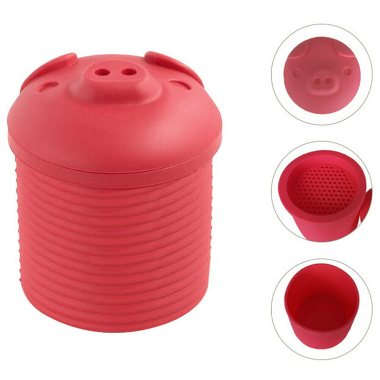 Silicone Pig Bacon Grease Holder Container with Mesh Strainer