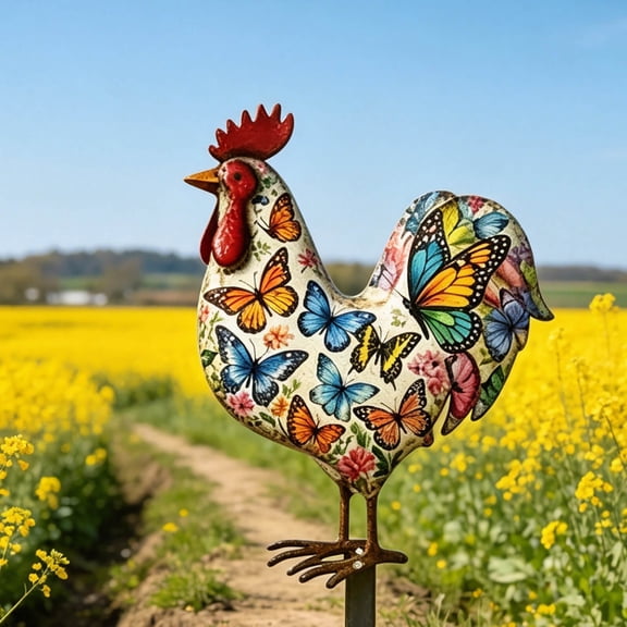 Sktrjpolfis Double Sided Painted Rooster Yard Stake, 11.8×7.9 Inch Weatherproof Outdoor Lawn Ornament for Flower Bed Backyard Patio Home Garden Decorations