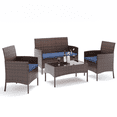 thumbnail image 5 of HOYOA 4PCS Patio Rattan Conversation Furniture Set Outdoor Brown/Blue Cushion, 5 of 6