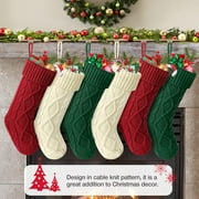 COWIN 6 Pack Knit Christmas Stockings, 18 Cable Knitted Stocking Decorations Xmas Rustic Farmhouse for Family Holiday Season, Burgundy, Ivory White, Green