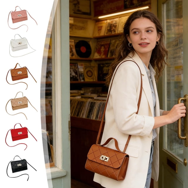 Bolso de hombro de cuero de PU pequeño y acolchado acolchado mini acolchado para mujer, con asa superior y cerradura metálica para uso cotidiano casual