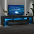 thumbnail image 3 of UHOMEPRO TV Stand for TV up to 80", High Gloss Entertainment Center with RGB LED Lights and Storage Shelves, Black Media Console for Living Room, 3 of 13