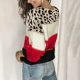 thumbnail image 5 of Women's Round Neck Leopard Print Stitching Long Sleeved Pullover Casual Knitted Sweater Basic Tops,Color Block Sweaters for Women 2024 Fashion, 5 of 7