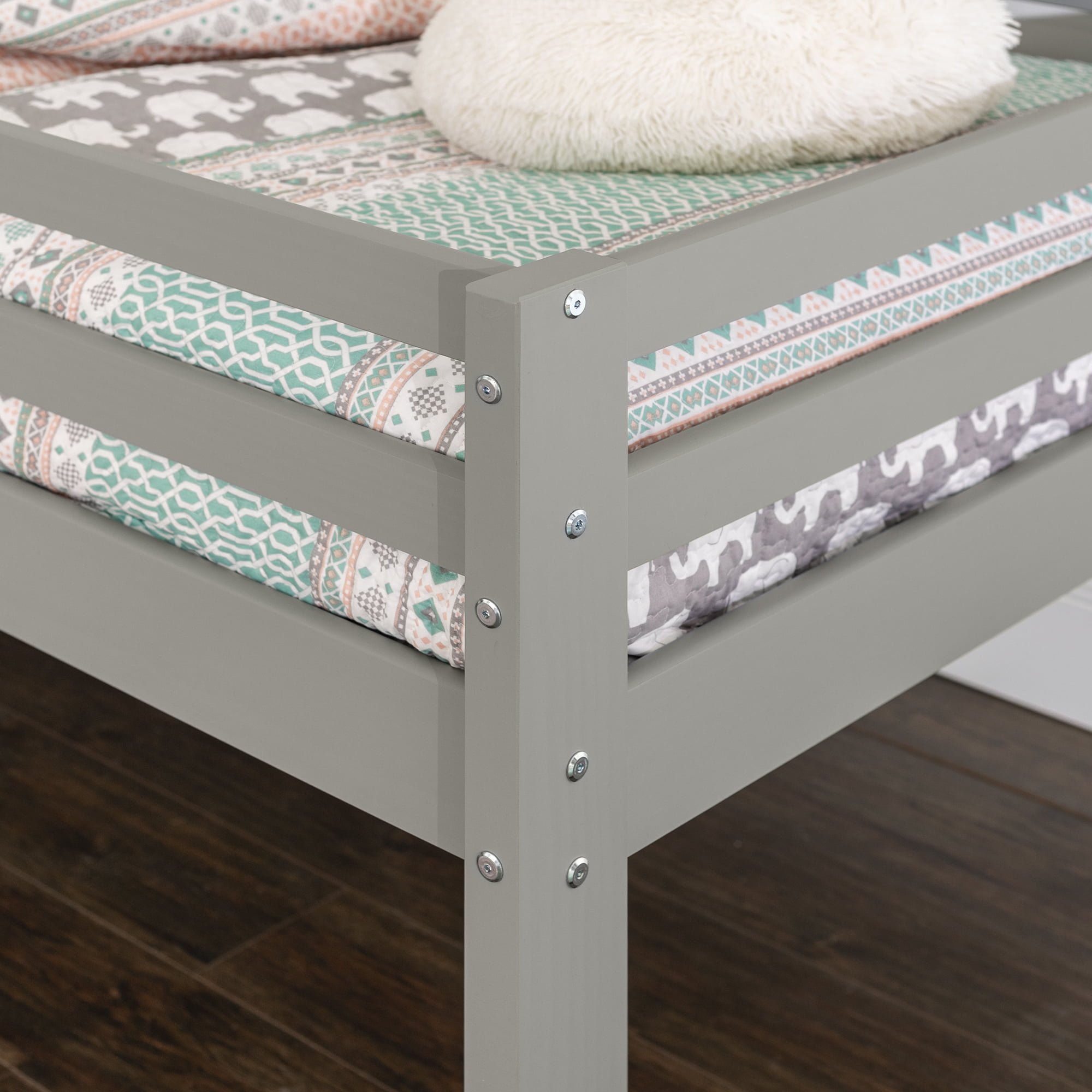Walker Edison Traditional Solid Wood Twin Low Loft Bed, Grey